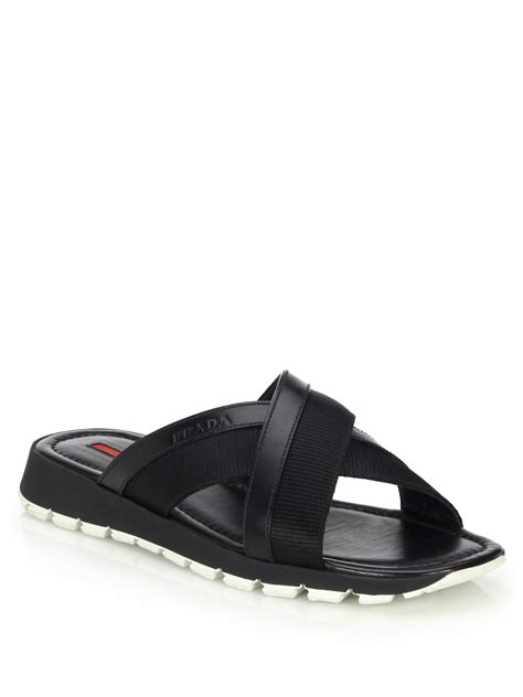 Prada Men's Nastro Spazzolato Slide Sandals, Nero (Black) 4X3252